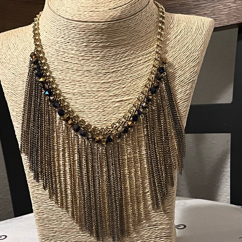 PASSIANA NWOT AUTHENTIC GOLD-PLATED  BRASS FRINGE STATEMENT NECKLACE